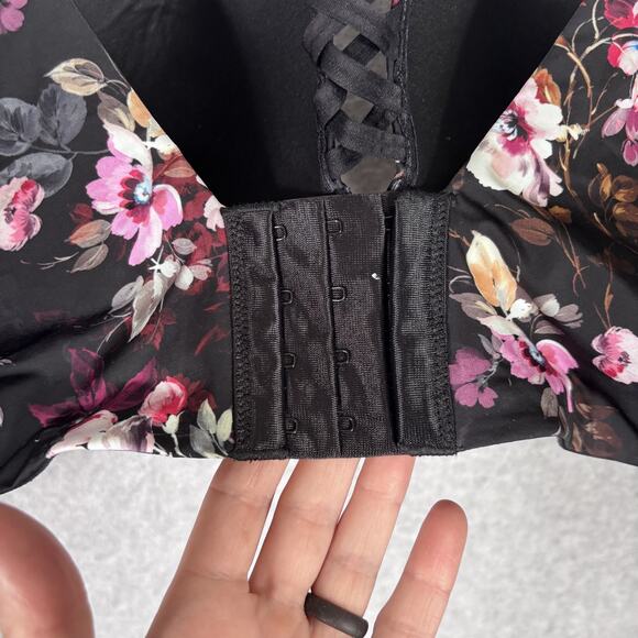 Torrid Curve Bra 46C Black Floral Push Up Plunge Back 360 Smoothing Lace Up - Picture 6 of 11